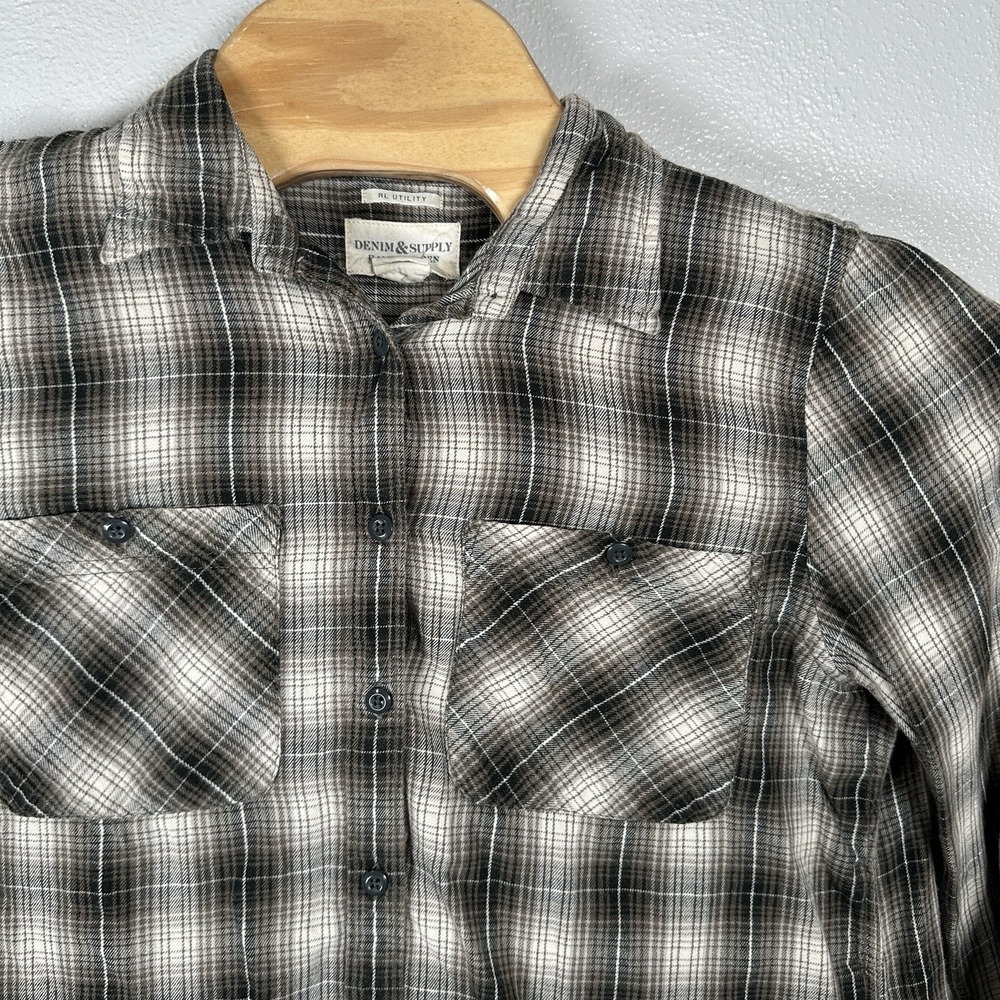 Denim & Supply‎ Ralph Lauren Flannel Shirt Womens Large Brown Plaid RL Utility